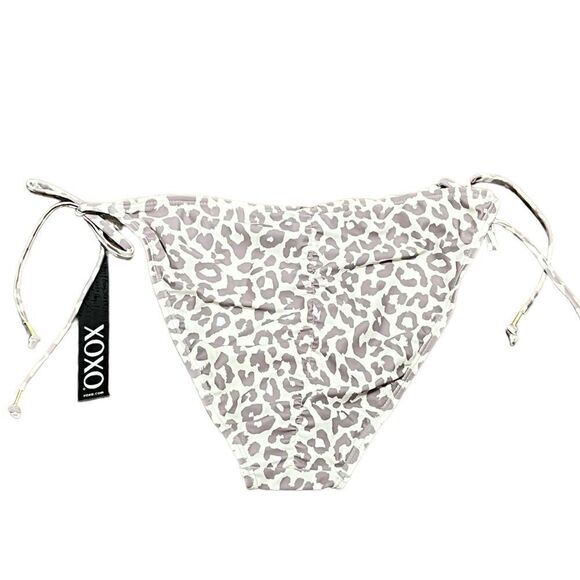 XOXO Women’s Gray And Cream Cheetah Print String Bikini Bottoms, Size M, NWT - Picture 2 of 5